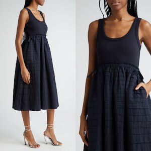 NWT Cinq à Sept Akira Stretch Cotton Tank Dress Midi Navy $395 - Size S